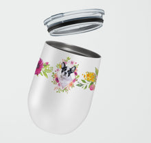 Load image into Gallery viewer, French Bulldog Pink Flowers Stainless Steel 12 oz Stemless Wine Glass CK4143TBL12