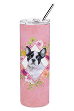 Load image into Gallery viewer, French Bulldog Pink Flowers Double Walled Stainless Steel 20 oz Skinny Tumbler CK4143TBL20