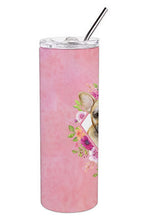 Load image into Gallery viewer, Fawn French Bulldog Pink Flowers Double Walled Stainless Steel 20 oz Skinny Tumbler CK4144TBL20