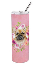 Load image into Gallery viewer, Fawn French Bulldog Pink Flowers Double Walled Stainless Steel 20 oz Skinny Tumbler CK4144TBL20