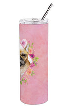 Load image into Gallery viewer, Fawn French Bulldog Pink Flowers Double Walled Stainless Steel 20 oz Skinny Tumbler CK4144TBL20