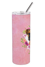 Load image into Gallery viewer, German Boxer Pink Flowers Double Walled Stainless Steel 20 oz Skinny Tumbler CK4145TBL20