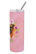Load image into Gallery viewer, German Boxer Pink Flowers Double Walled Stainless Steel 20 oz Skinny Tumbler CK4145TBL20