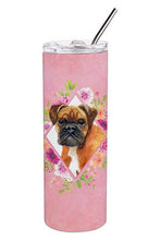 Load image into Gallery viewer, German Boxer Pink Flowers Double Walled Stainless Steel 20 oz Skinny Tumbler CK4145TBL20