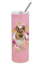 Load image into Gallery viewer, German Shepherd #1 Pink Flowers Double Walled Stainless Steel 20 oz Skinny Tumbler CK4146TBL20