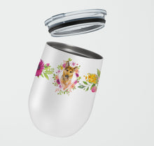 Load image into Gallery viewer, German Shepherd #2 Pink Flowers Stainless Steel 12 oz Stemless Wine Glass CK4147TBL12