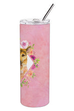 Load image into Gallery viewer, German Shepherd #2 Pink Flowers Double Walled Stainless Steel 20 oz Skinny Tumbler CK4147TBL20