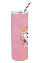 Load image into Gallery viewer, Red Siberian Husky Pink Flowers Double Walled Stainless Steel 20 oz Skinny Tumbler CK4148TBL20