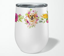 Load image into Gallery viewer, Golden Retriever Pink Flowers Stainless Steel 12 oz Stemless Wine Glass CK4149TBL12
