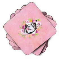 Load image into Gallery viewer, Siberian Husky #1 Pink Flowers Coasters - Set of 4 Lightweight Foam, Absorbent Drink Coasters  CK4151FC