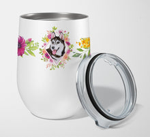 Load image into Gallery viewer, Siberian Husky #1 Pink Flowers Stainless Steel 12 oz Stemless Wine Glass CK4151TBL12