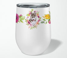 Load image into Gallery viewer, Siberian Husky #2 Pink Flowers Stainless Steel 12 oz Stemless Wine Glass CK4152TBL12