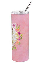 Load image into Gallery viewer, Irish Wolfhound Pink Flowers Double Walled Stainless Steel 20 oz Skinny Tumbler CK4153TBL20