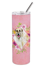 Load image into Gallery viewer, Irish Wolfhound Pink Flowers Double Walled Stainless Steel 20 oz Skinny Tumbler CK4153TBL20