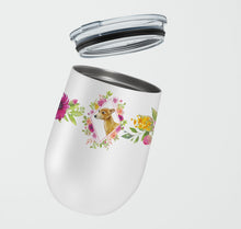 Load image into Gallery viewer, Italian Greyhound Pink Flowers Stainless Steel 12 oz Stemless Wine Glass CK4154TBL12