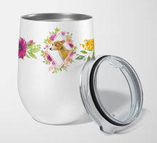 Load image into Gallery viewer, Italian Greyhound Pink Flowers Stainless Steel 12 oz Stemless Wine Glass CK4154TBL12