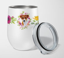 Load image into Gallery viewer, Jack Russell Terrier #2 Pink Flowers Stainless Steel 12 oz Stemless Wine Glass CK4156TBL12