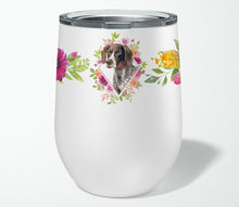 Load image into Gallery viewer, German Shorthaired Pointer Pink Flowers Stainless Steel 12 oz Stemless Wine Glass CK4157TBL12