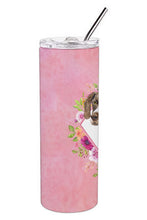 Load image into Gallery viewer, German Shorthaired Pointer Pink Flowers Double Walled Stainless Steel 20 oz Skinny Tumbler CK4157TBL20