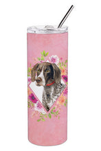 Load image into Gallery viewer, German Shorthaired Pointer Pink Flowers Double Walled Stainless Steel 20 oz Skinny Tumbler CK4157TBL20