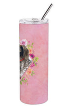 Load image into Gallery viewer, German Shorthaired Pointer Pink Flowers Double Walled Stainless Steel 20 oz Skinny Tumbler CK4157TBL20