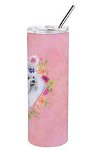 Load image into Gallery viewer, Maltese Pink Flowers Double Walled Stainless Steel 20 oz Skinny Tumbler CK4159TBL20