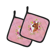 Load image into Gallery viewer, Miniature Pinscher Pink Flowers Pot Holders - Set of 2 - Heat-Resistant Kitchen Essentials CK4161PTHD