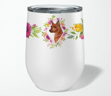 Load image into Gallery viewer, Miniature Pinscher Pink Flowers Stainless Steel 12 oz Stemless Wine Glass CK4161TBL12
