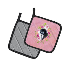 Load image into Gallery viewer, Newfoundland Puppy Pink Flowers Pot Holders - Set of 2 - Heat-Resistant Kitchen Essentials CK4164PTHD