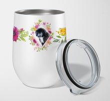 Load image into Gallery viewer, Newfoundland Puppy Pink Flowers Stainless Steel 12 oz Stemless Wine Glass CK4164TBL12