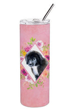 Load image into Gallery viewer, Newfoundland Puppy Pink Flowers Double Walled Stainless Steel 20 oz Skinny Tumbler CK4164TBL20