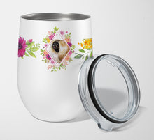 Load image into Gallery viewer, Pekingese Pink Flowers Stainless Steel 12 oz Stemless Wine Glass CK4166TBL12