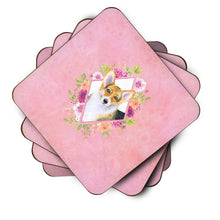 Load image into Gallery viewer, Corgi Pink Flowers Coasters - Set of 4 Lightweight Foam, Absorbent Drink Coasters  CK4167FC