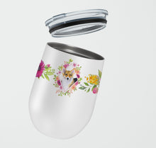 Load image into Gallery viewer, Corgi Pink Flowers Stainless Steel 12 oz Stemless Wine Glass CK4167TBL12