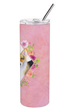 Load image into Gallery viewer, Corgi Pink Flowers Double Walled Stainless Steel 20 oz Skinny Tumbler CK4167TBL20