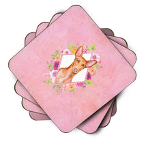 Load image into Gallery viewer, Pharaoh Hound Pink Flowers Coasters - Set of 4 Lightweight Foam, Absorbent Drink Coasters  CK4168FC