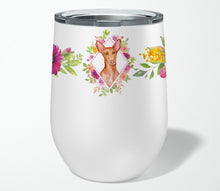 Load image into Gallery viewer, Pharaoh Hound Pink Flowers Stainless Steel 12 oz Stemless Wine Glass CK4168TBL12