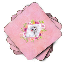 Load image into Gallery viewer, White Mini Poodle Pink Flowers Coasters - Set of 4 Lightweight Foam, Absorbent Drink Coasters  CK4172FC