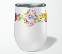 Load image into Gallery viewer, White Mini Poodle Pink Flowers Stainless Steel 12 oz Stemless Wine Glass CK4172TBL12
