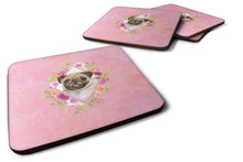 Load image into Gallery viewer, Fawn Pug Pink Flowers Coasters - Set of 4 Lightweight Foam, Absorbent Drink Coasters  CK4174FC