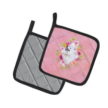 Load image into Gallery viewer, Samoyed Pink Flowers Pot Holders - Set of 2 - Heat-Resistant Kitchen Essentials CK4177PTHD
