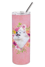 Load image into Gallery viewer, Samoyed Pink Flowers Double Walled Stainless Steel 20 oz Skinny Tumbler CK4177TBL20