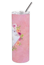 Load image into Gallery viewer, Samoyed Pink Flowers Double Walled Stainless Steel 20 oz Skinny Tumbler CK4177TBL20