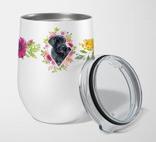 Load image into Gallery viewer, Giant Schnauzer Pink Flowers Stainless Steel 12 oz Stemless Wine Glass CK4178TBL12