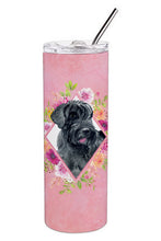 Load image into Gallery viewer, Giant Schnauzer Pink Flowers Double Walled Stainless Steel 20 oz Skinny Tumbler CK4178TBL20