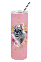 Load image into Gallery viewer, Schnauzer Pink Flowers Double Walled Stainless Steel 20 oz Skinny Tumbler CK4179TBL20