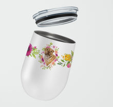 Load image into Gallery viewer, Shar Pei Pink Flowers Stainless Steel 12 oz Stemless Wine Glass CK4181TBL12