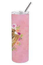 Load image into Gallery viewer, Shar Pei Pink Flowers Double Walled Stainless Steel 20 oz Skinny Tumbler CK4181TBL20