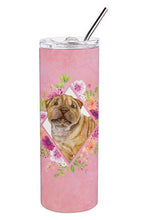 Load image into Gallery viewer, Shar Pei Pink Flowers Double Walled Stainless Steel 20 oz Skinny Tumbler CK4181TBL20