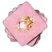 Load image into Gallery viewer, Sheltie Shetland Sheepdog Pink Flowers Coasters - Set of 4 Lightweight Foam, Absorbent Drink Coasters  CK4182FC